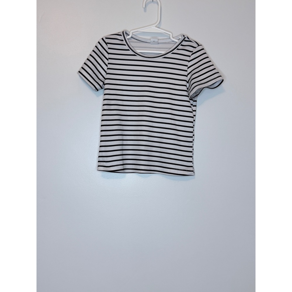SHEIN Kids Striped Ribbed Short Sleeve T-Shirt‎ Black White Size 4Y